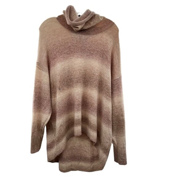American Eagle Women's Turtleneck Hi Low Sweater Mauve Striped Size Medium - Picture 1 of 8
